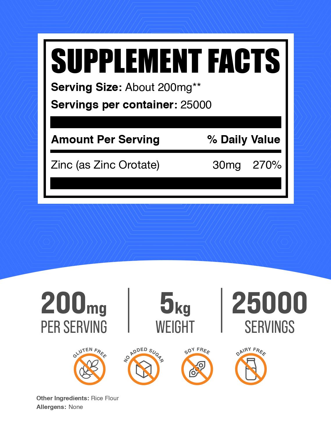Zinc Orotate powder label 5kg