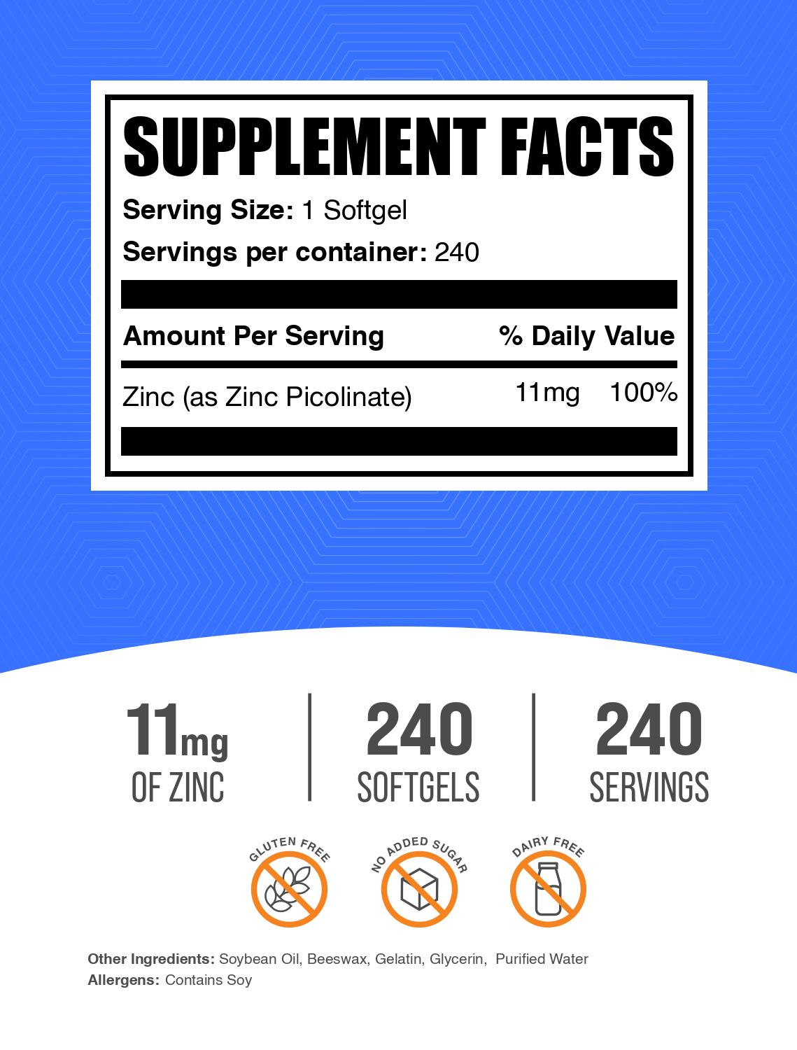 Zinc picolinate 240 softgels label