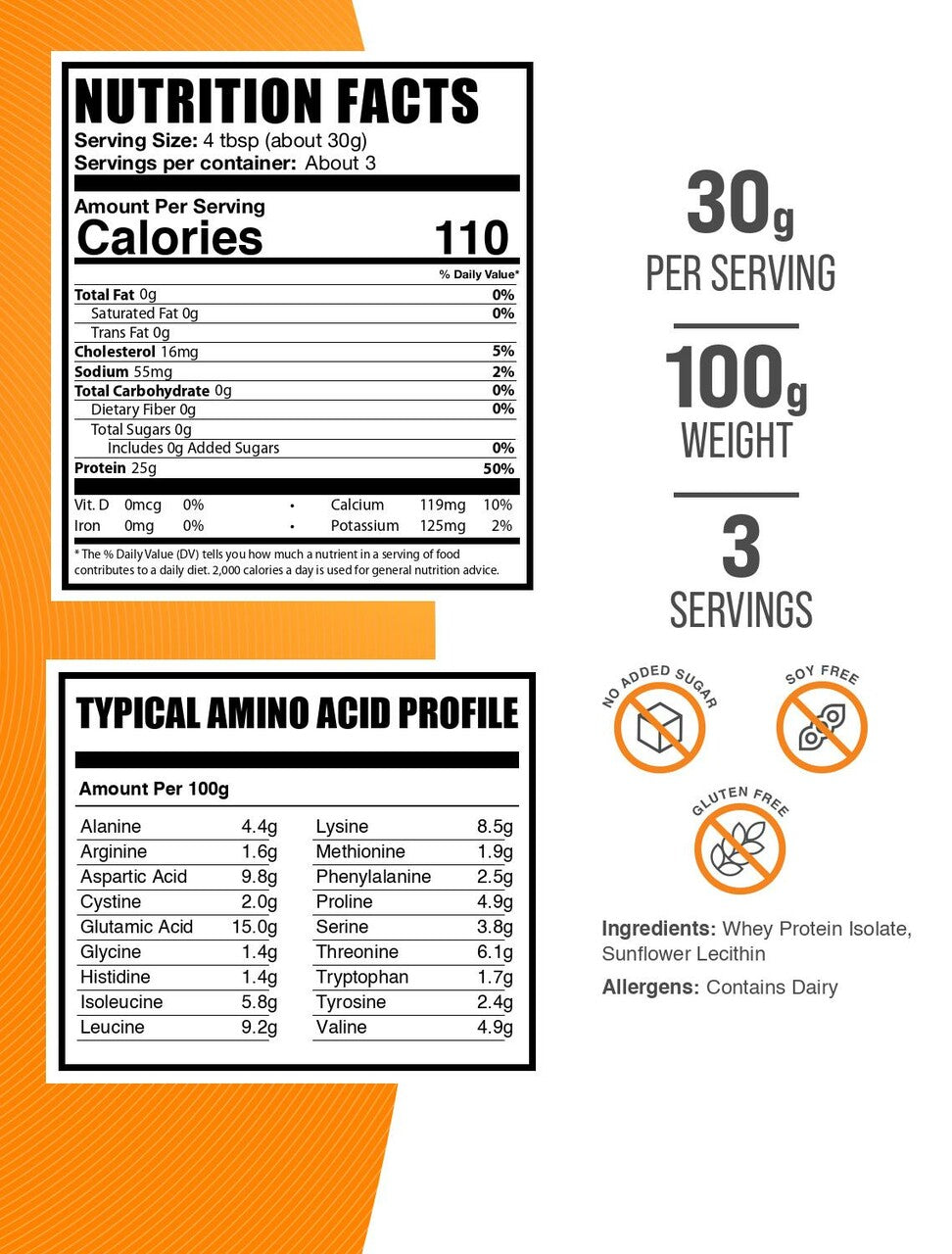 large Whey Protein Hydrolyzed Powder 100g Label V008