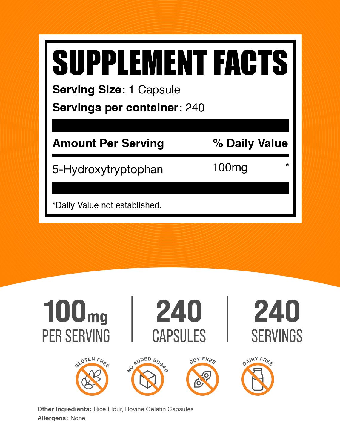5-HTP 100mg 240 capsules label
