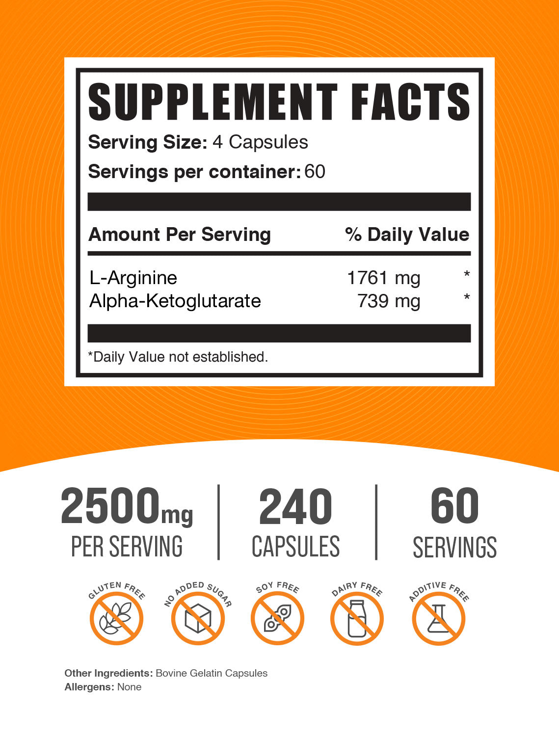 AAKG 240ct capsules label