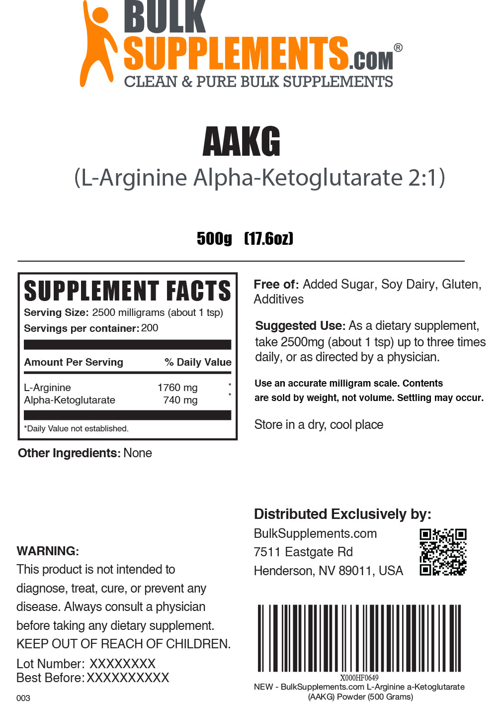 AAKG powder label 500g