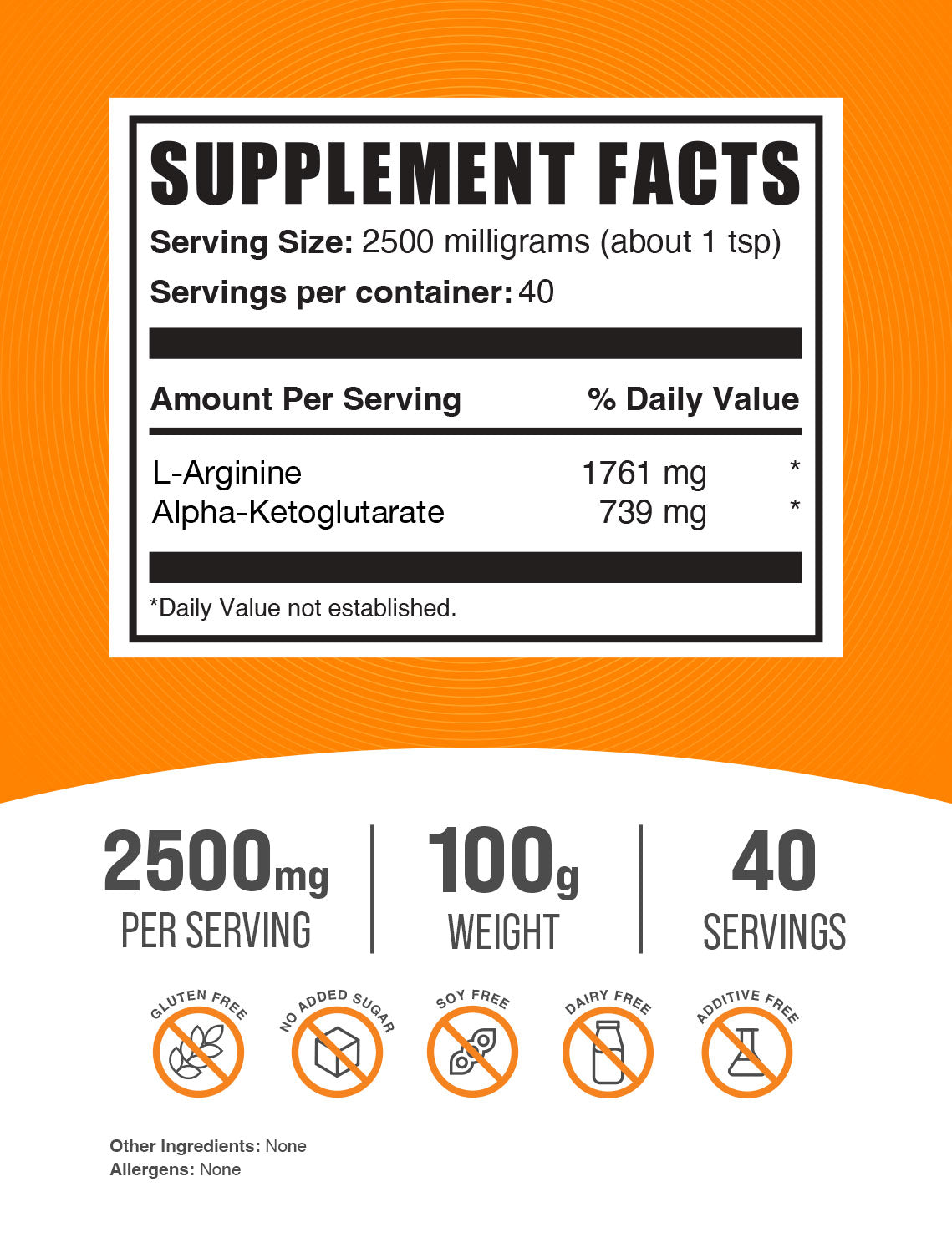 Supplement Facts AAKG Powder 100g