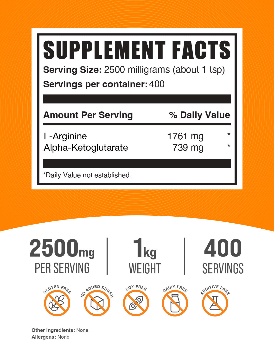 Supplement Facts AAKG Powder 1kg
