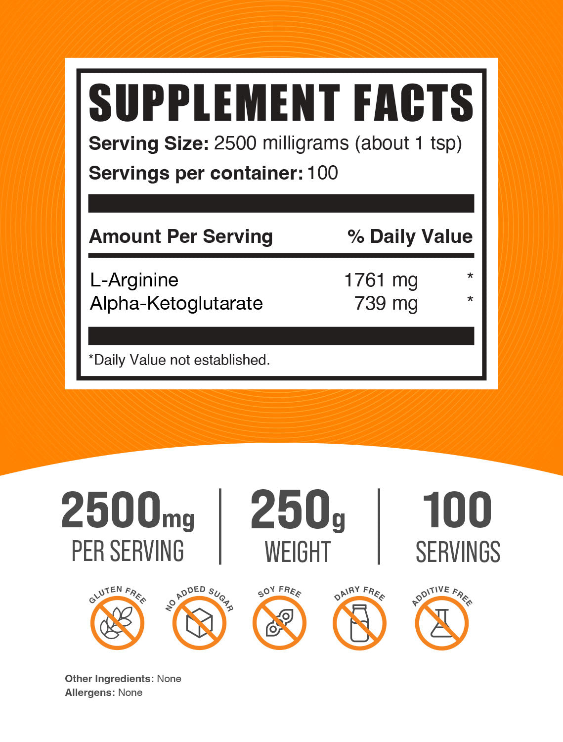 Supplement Facts AAKG Powder 250g