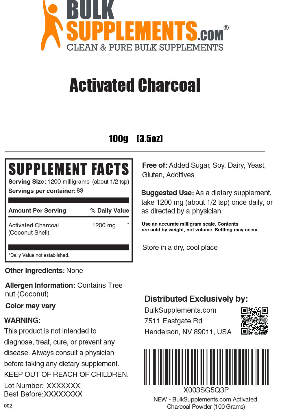 Activated Charcoal supplement facts