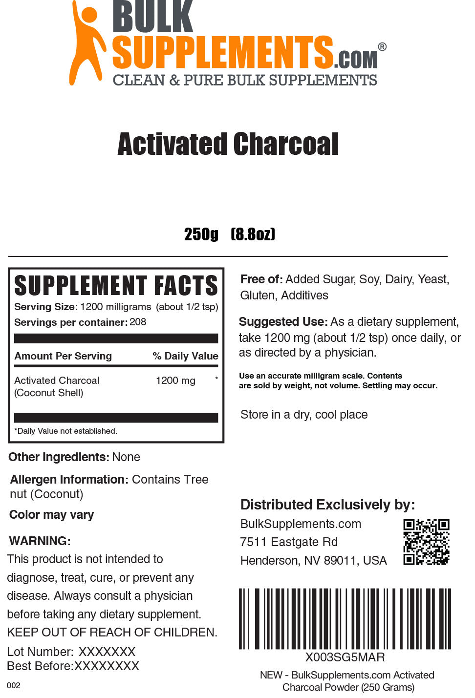 Activated Charcoal supplement facts