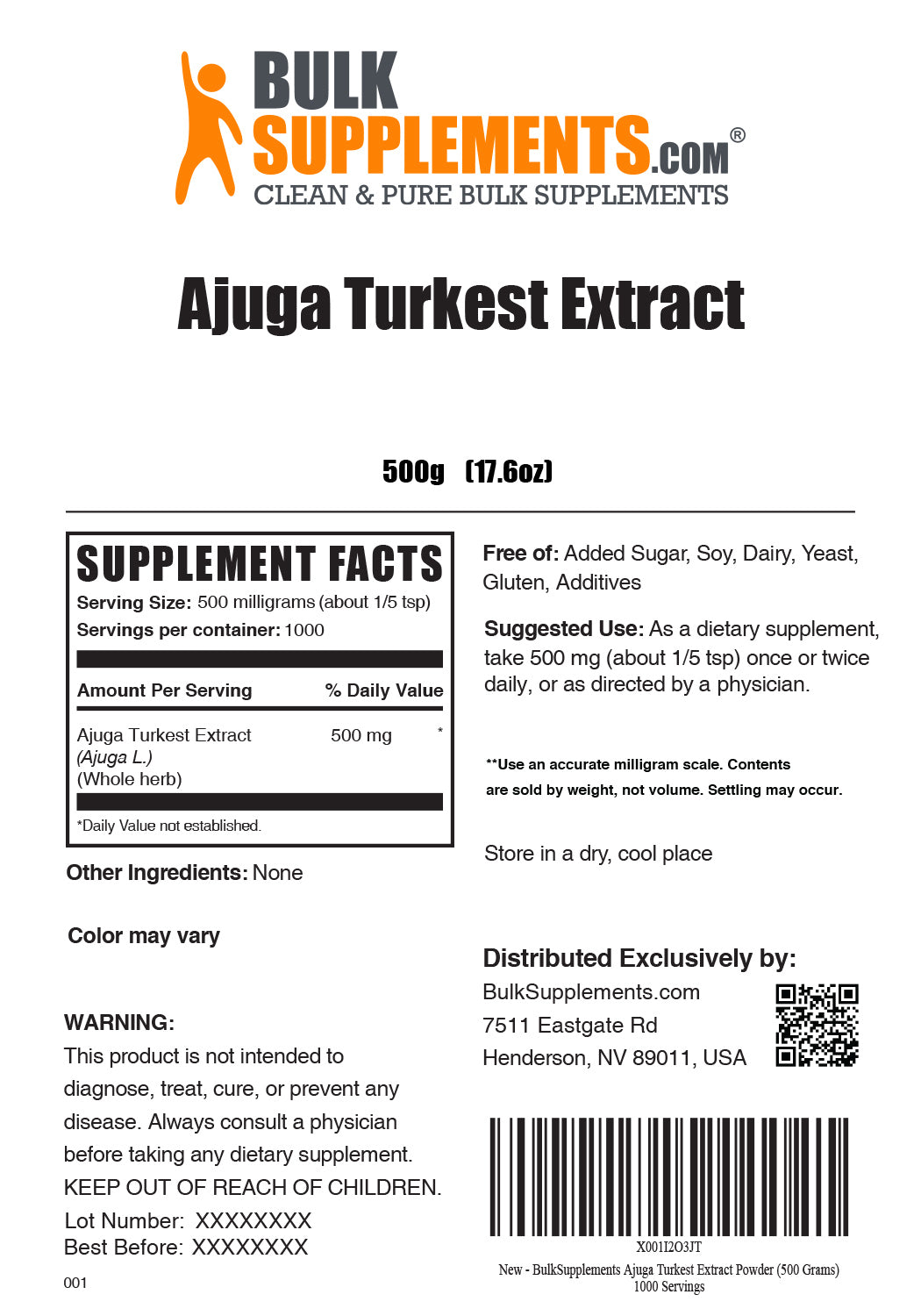 Ajuga Turkest Extract Supplement Facts, 500g