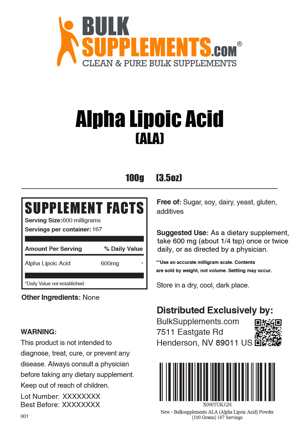 Alpha Lipoic Acid Label 100g
