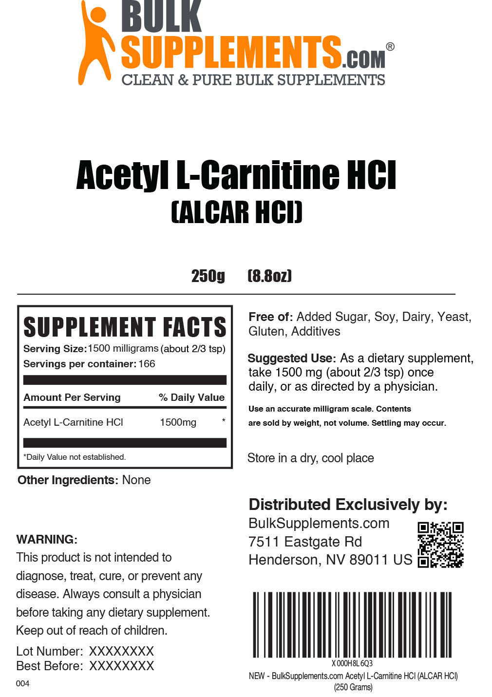 ALCAR HCl powder label 250g
