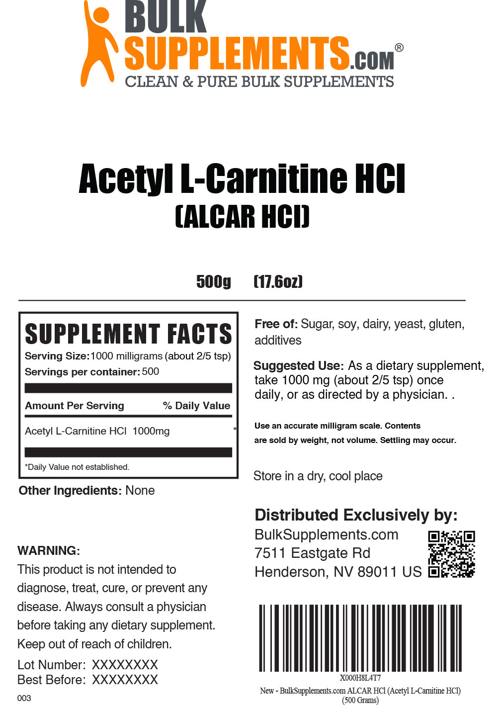 acetyl l-carnitine supplement facts