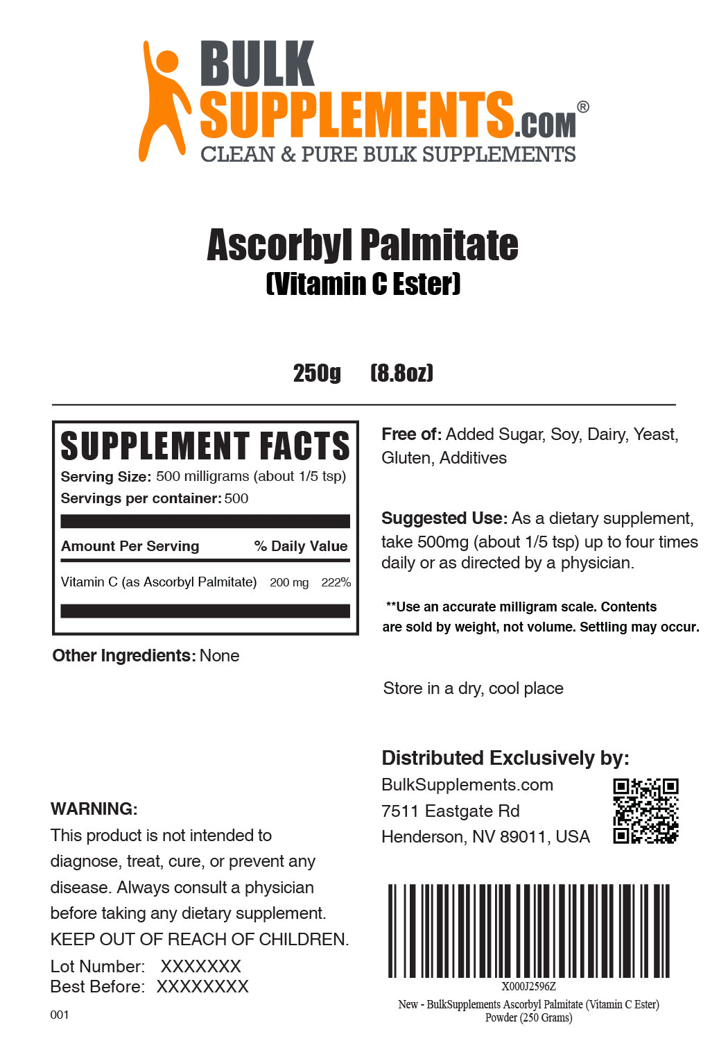 Palmitato de ascorbilo (éster de vitamina C) en polvo