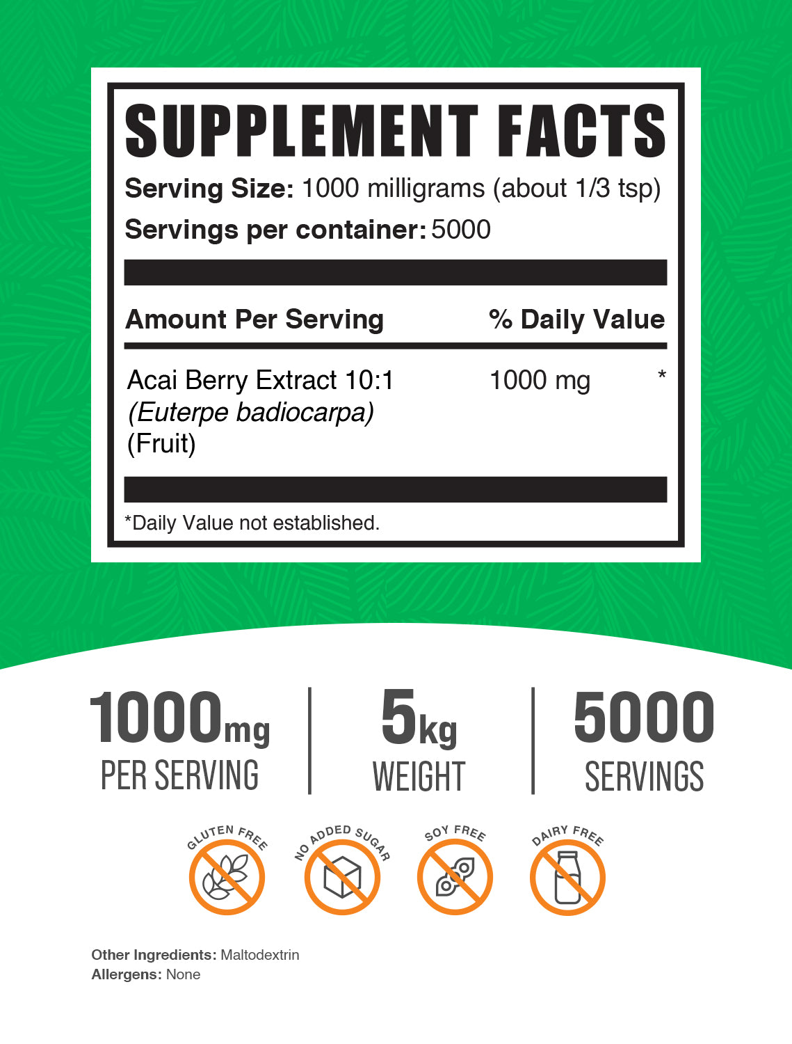 acai berry extract 5kg label 