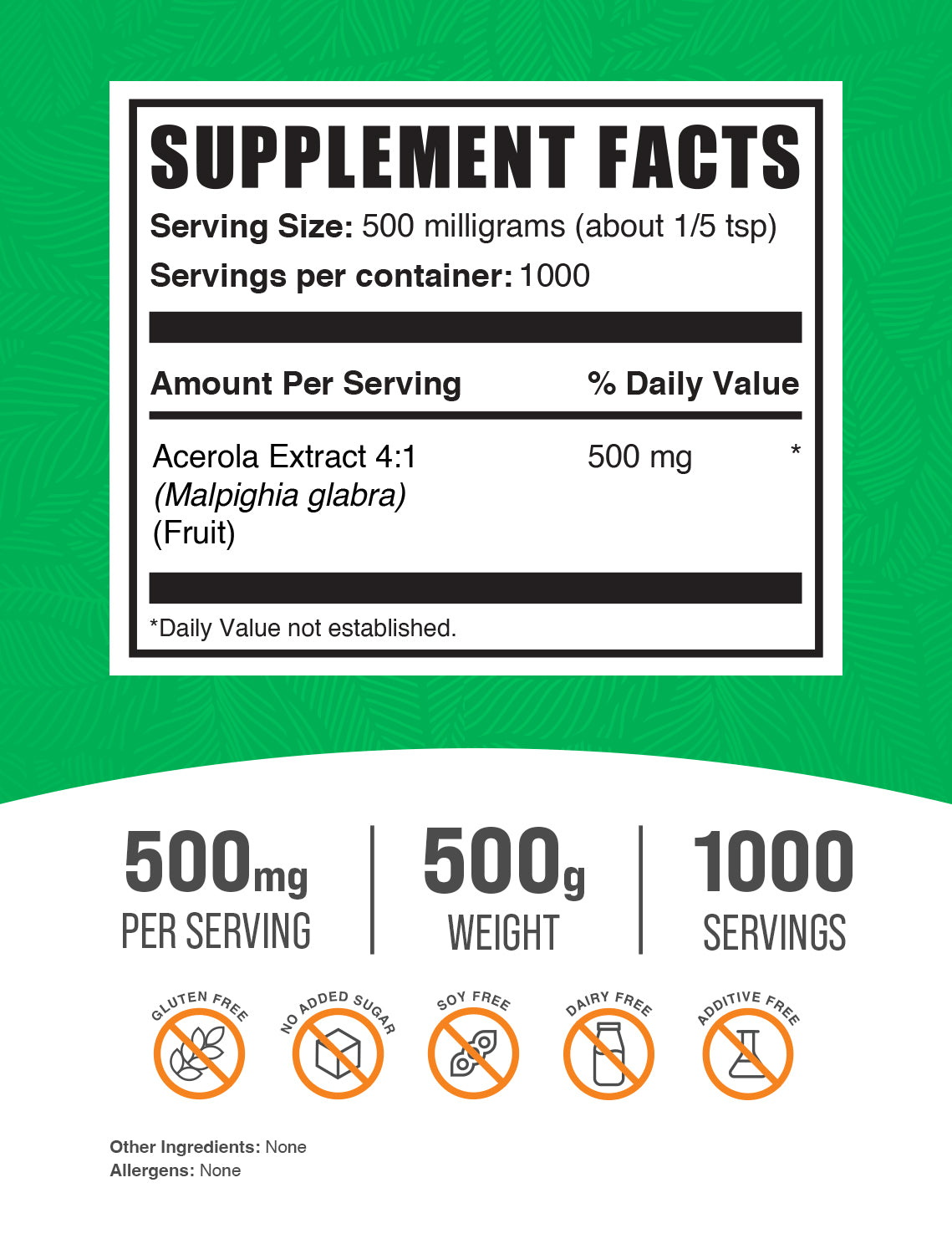 Supplement Facts Acerola Cherry Extract Powder