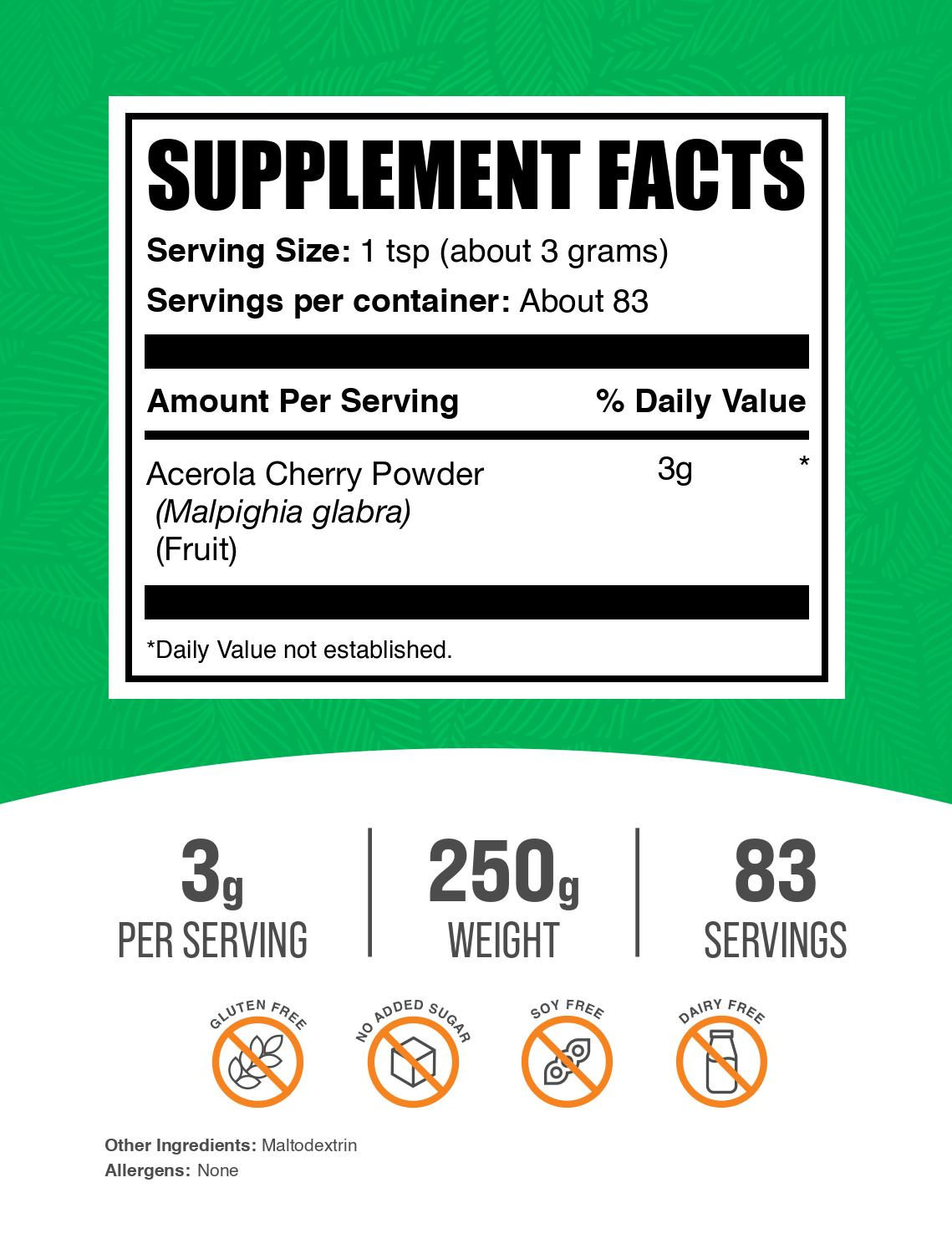 Acerola cherry powder label 250g