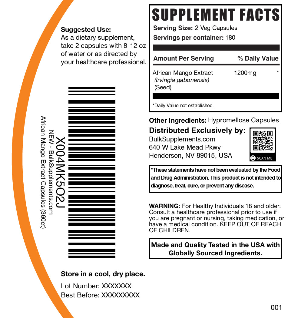 African mango extract 360 capsules label