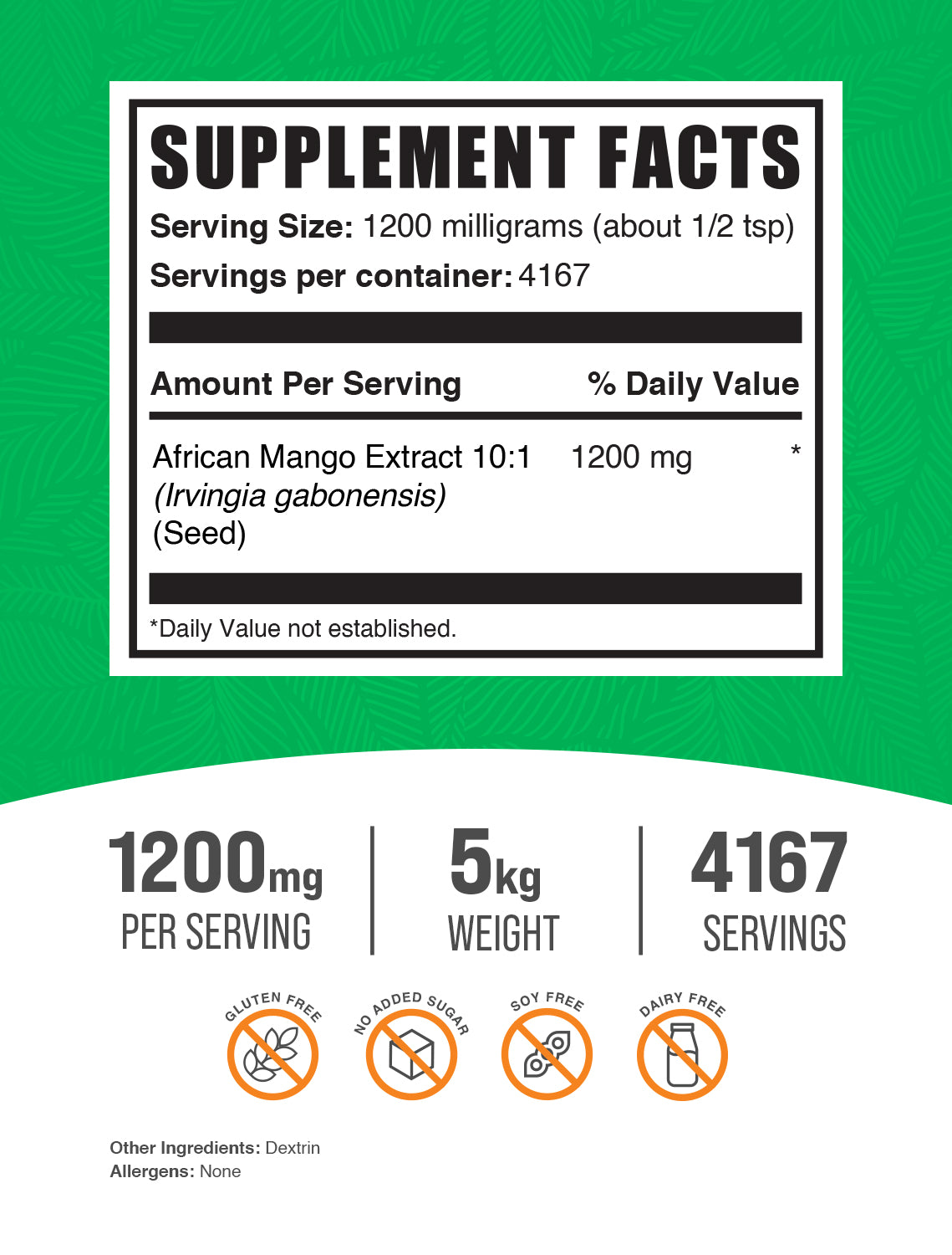 African Mango Extract powder label 5kg
