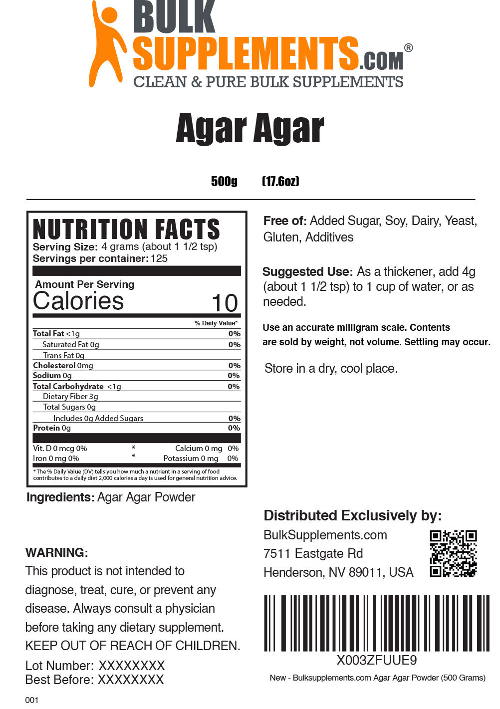 Agar Agar powder label 500g