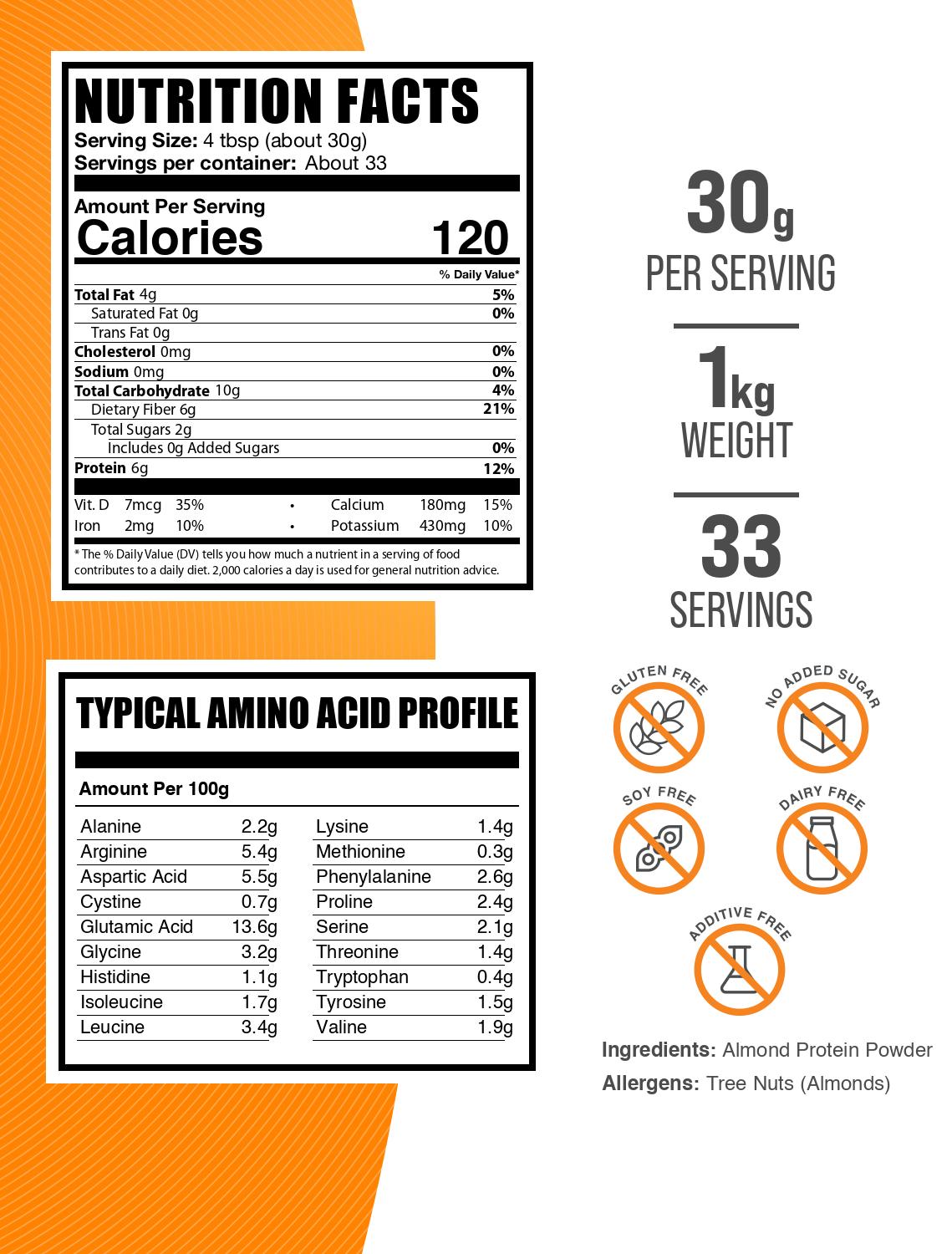 Almond protein powder label 1kg