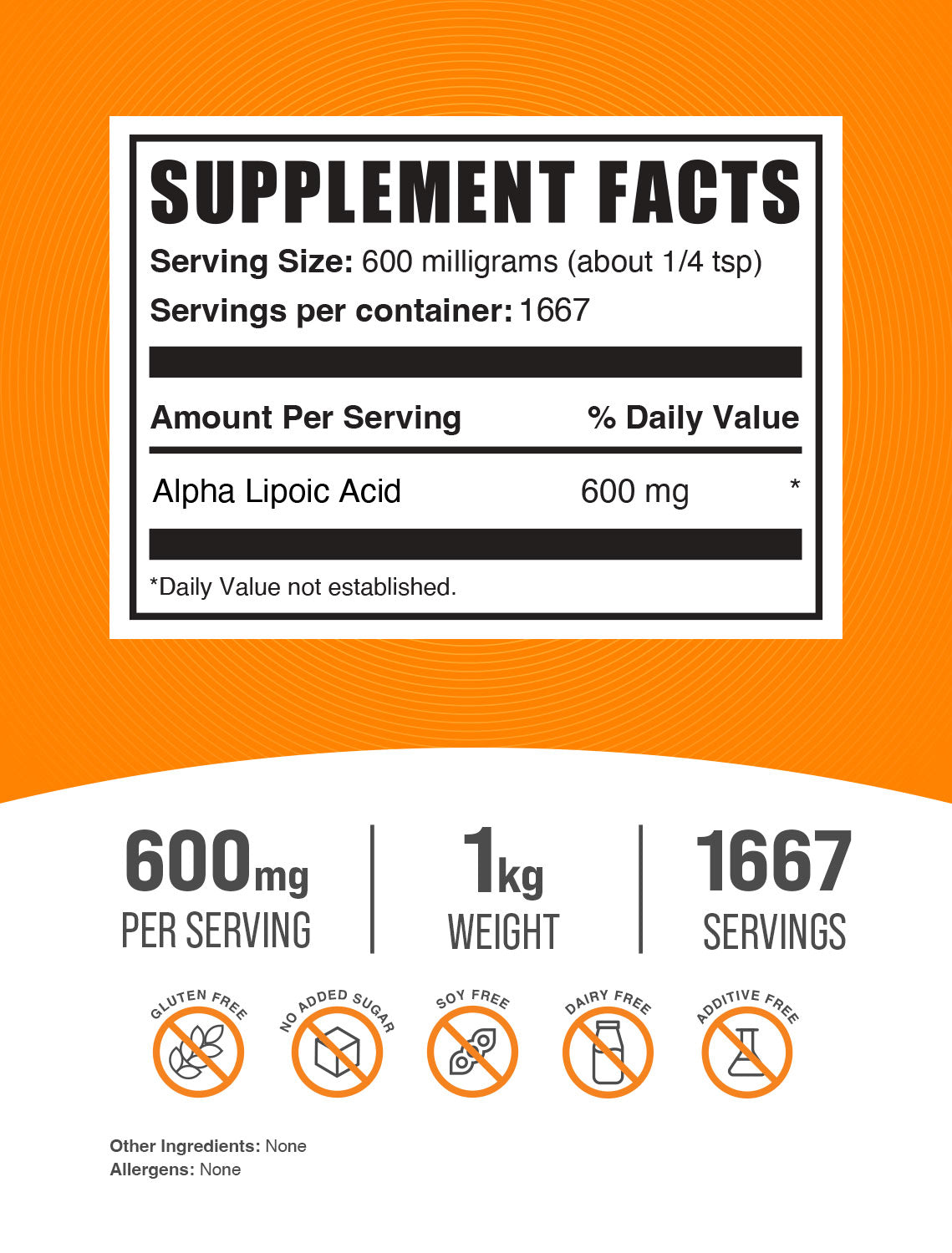 Supplement Facts Alpha Lipoic Acid 1kg