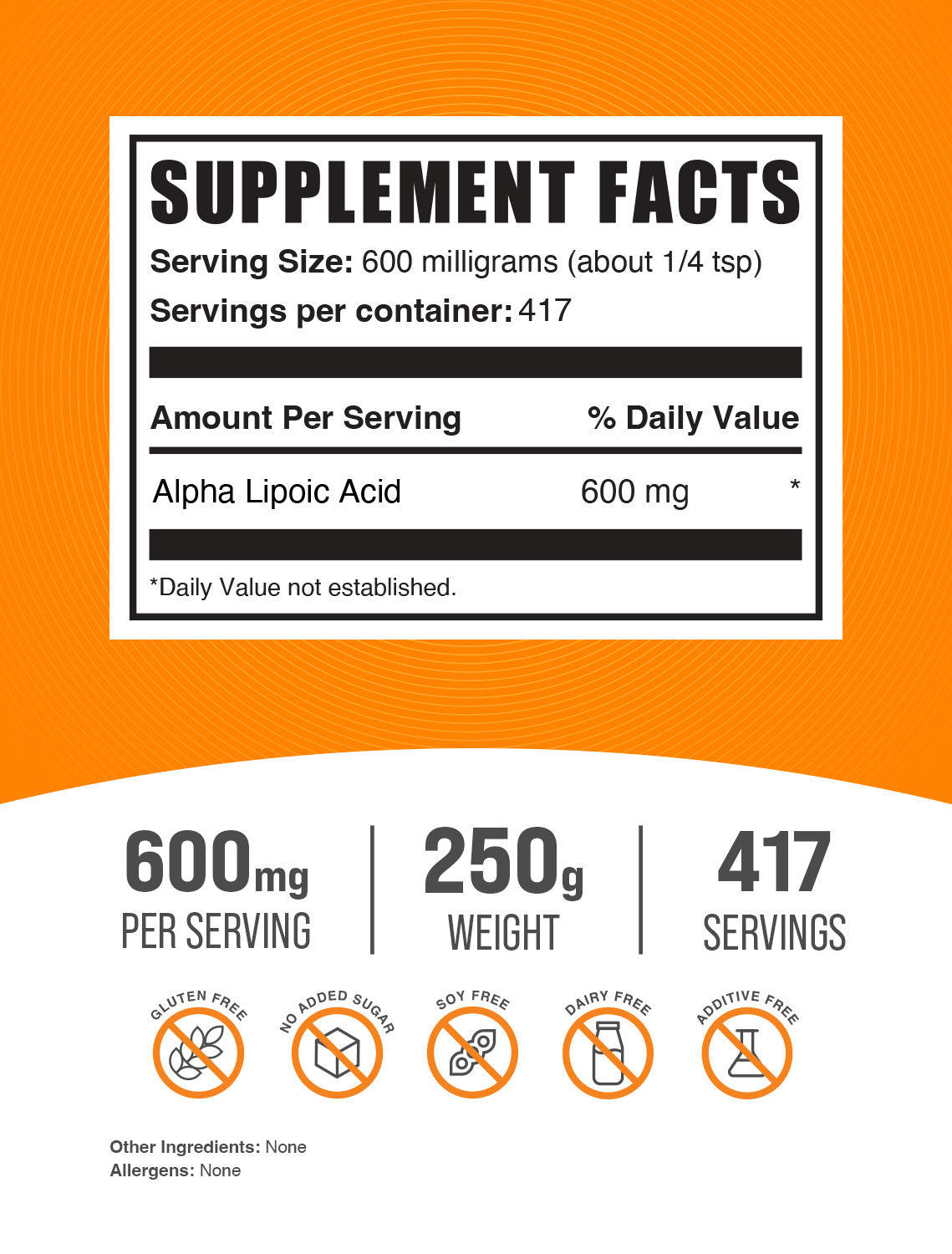 Supplement Facts Alpha Lipoic Acid 250g