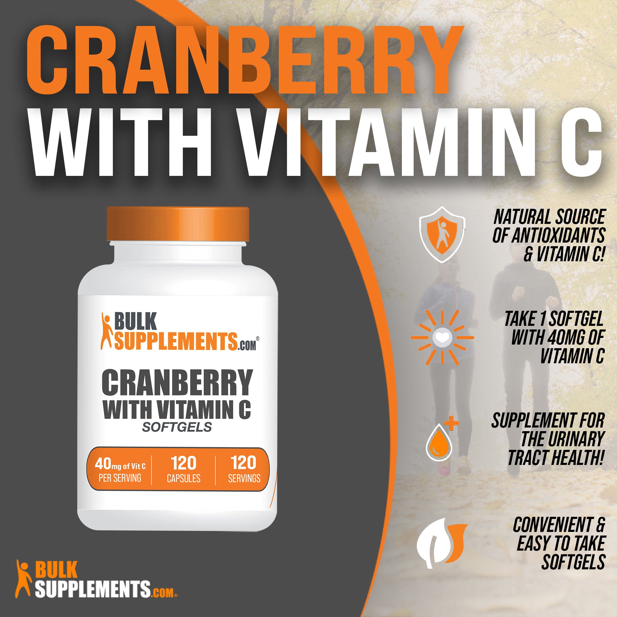 Cranberry & Vitamin C 120 softgels - Antioxidants Supplement detailing 120 capsules