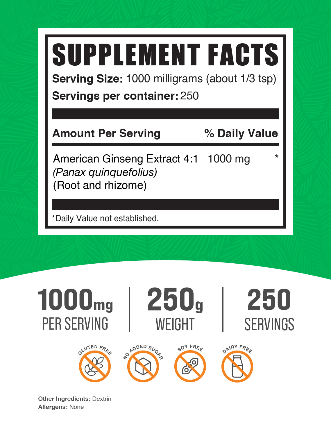 American Ginseng Extract powder label 250g
