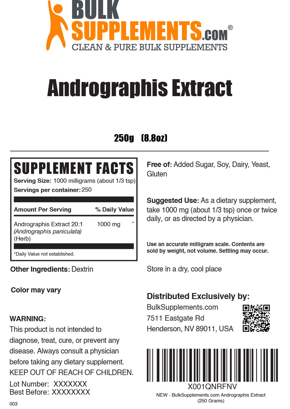 Andrographis Extract powder label 250g