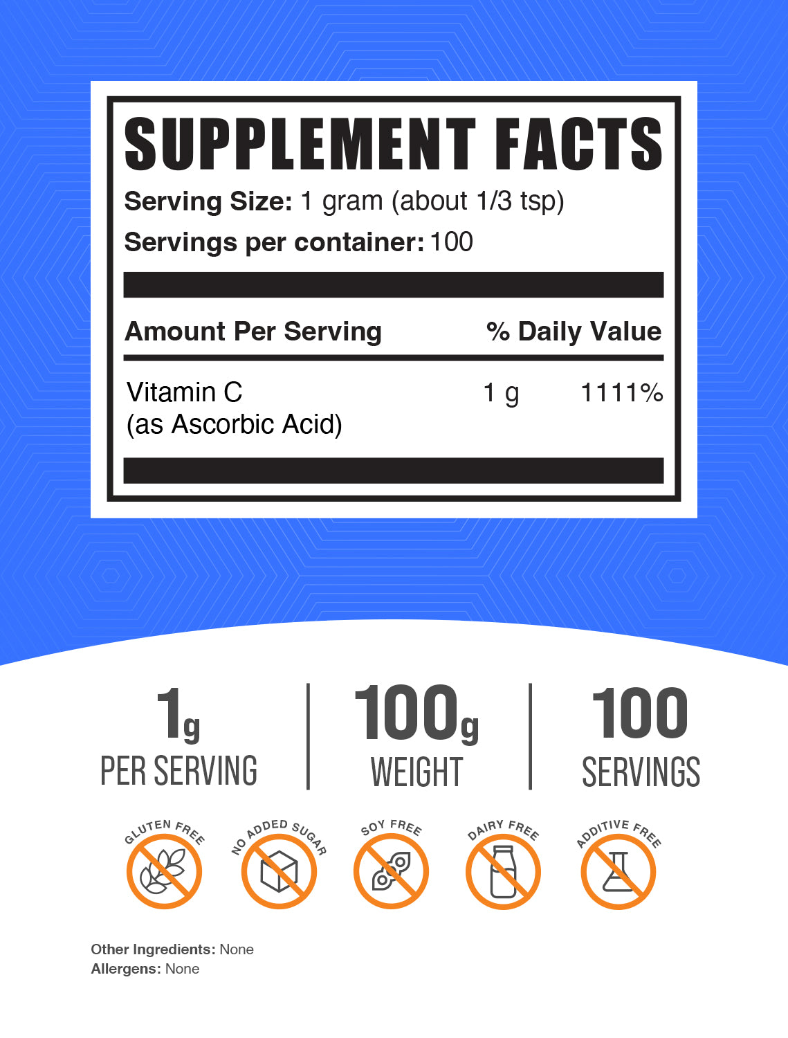 Supplement Facts Ascorbic Acid Powder 100g