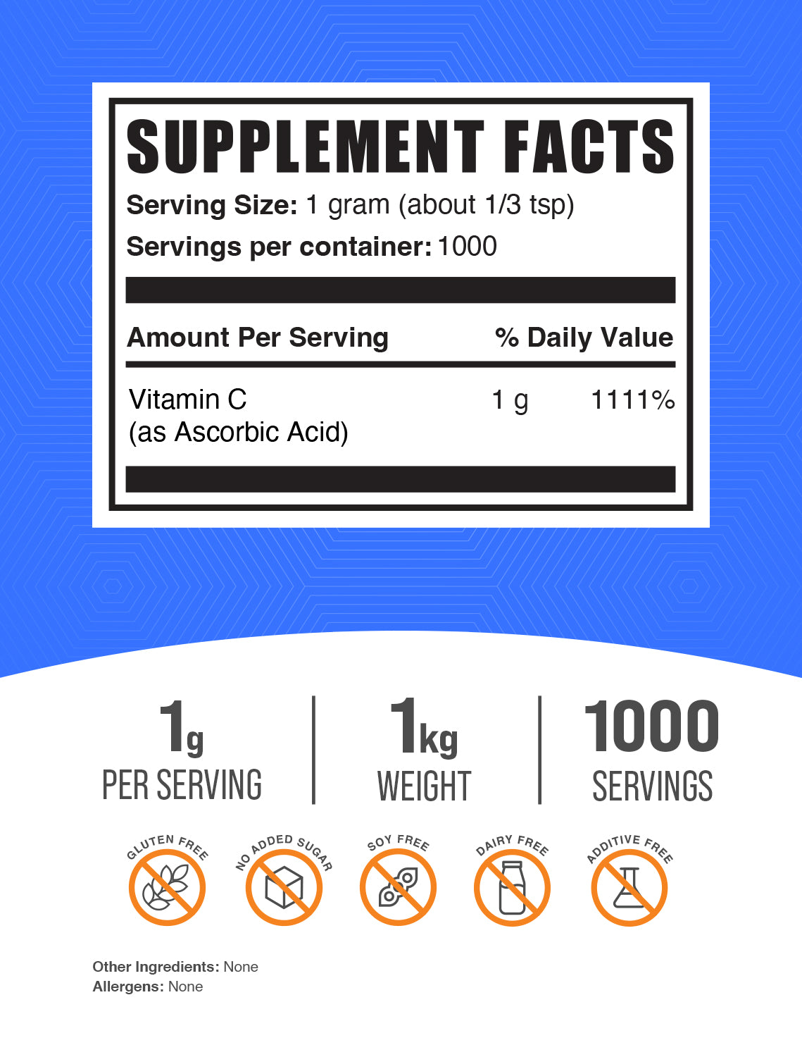 Supplement Facts Ascorbic Acid Powder 1kg