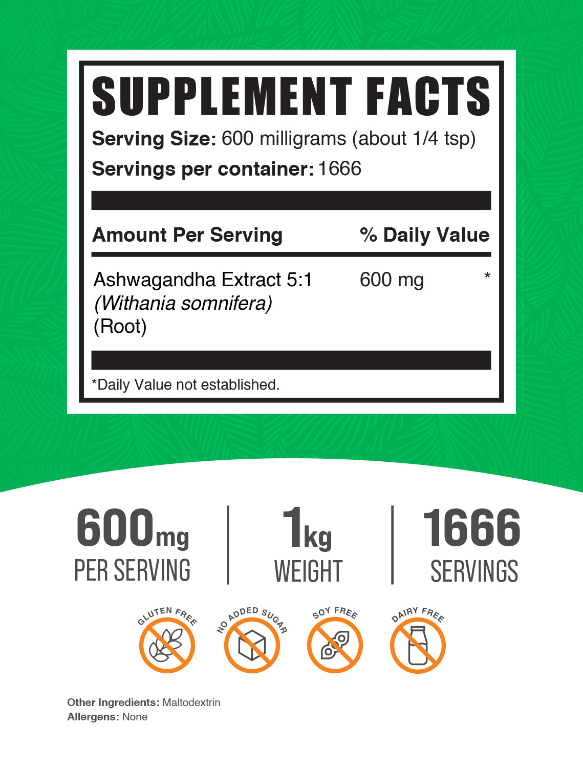 Ashwagandha Extract powder label 1kg