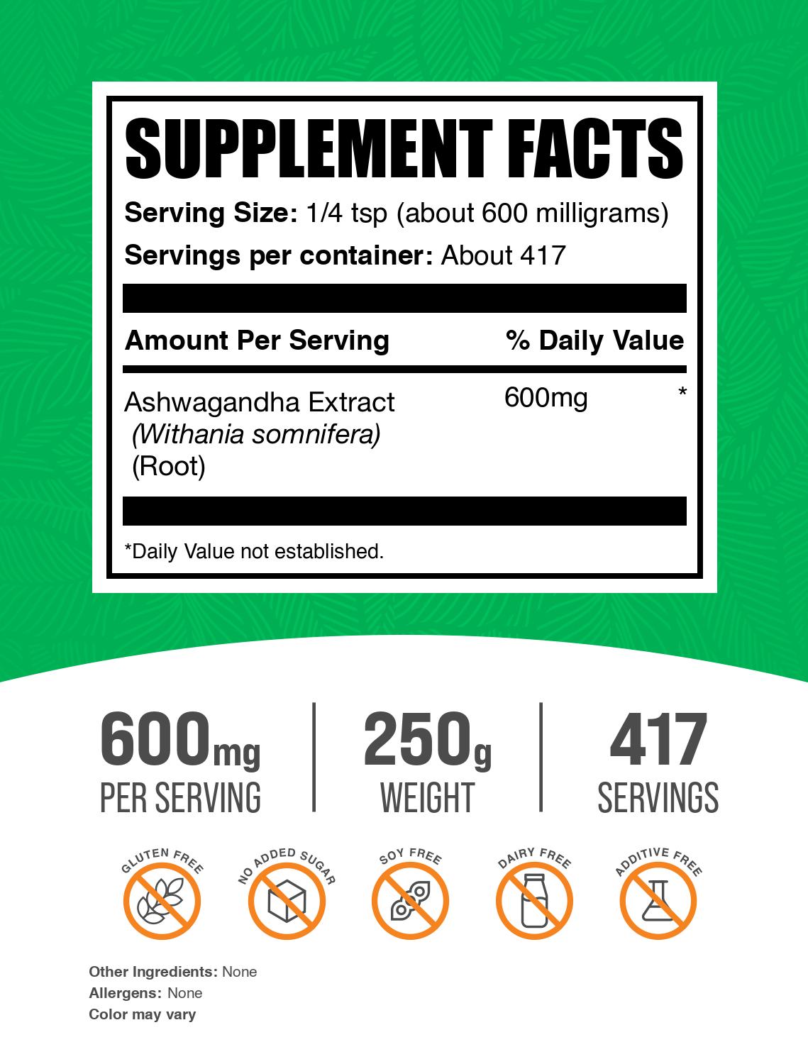 Ashwagandha Extract Powder 250g Label
