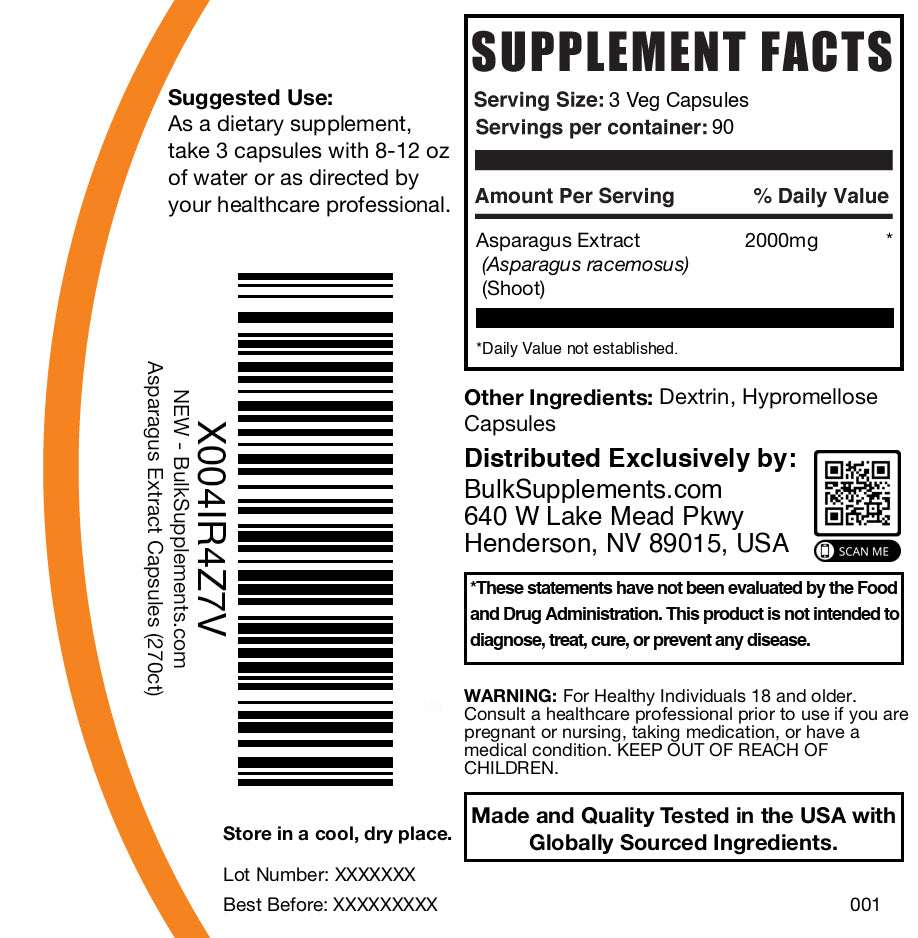 Asparagus extract 270 capsules label