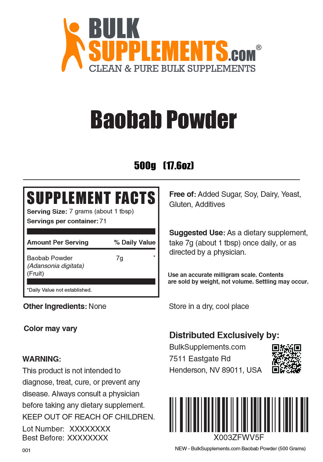 Baobab powder label 500g