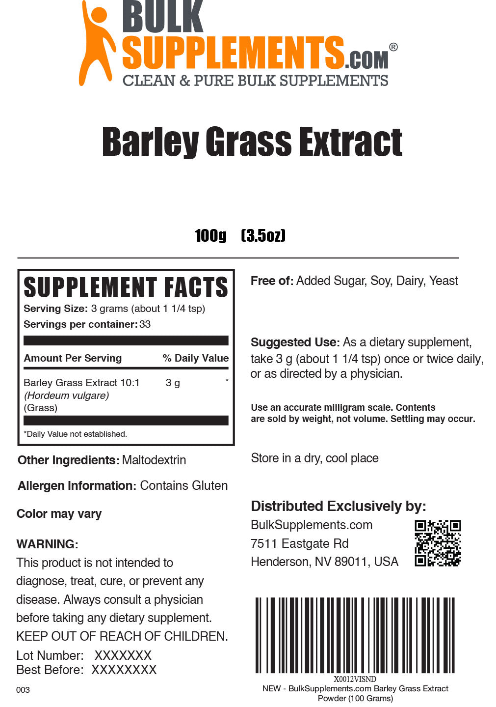 Supplement Facts Barley Grass Extract