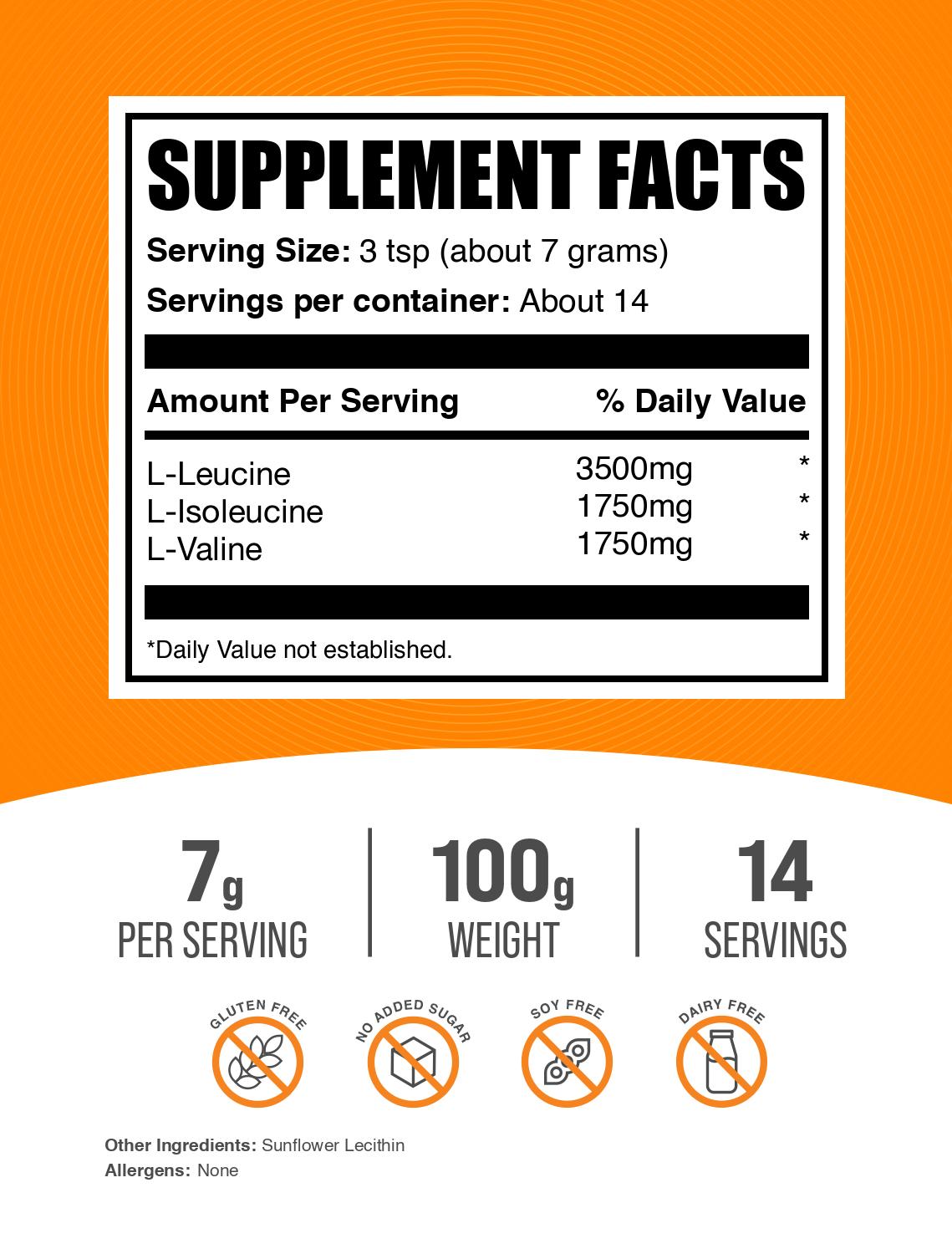 BCAA 2:1:1 powder label 100g