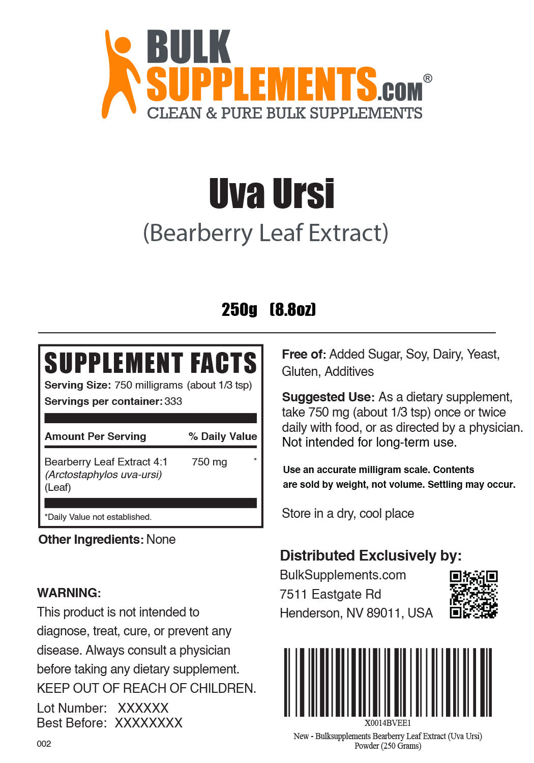Bearberry Leaf Extract Uva Ursi Supplement Facts and Serving Size