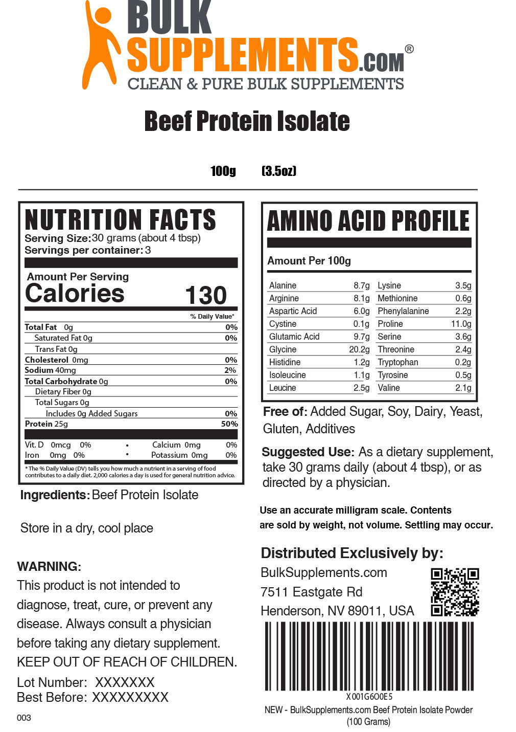 Nutrition Facts Beef Protein Isolate