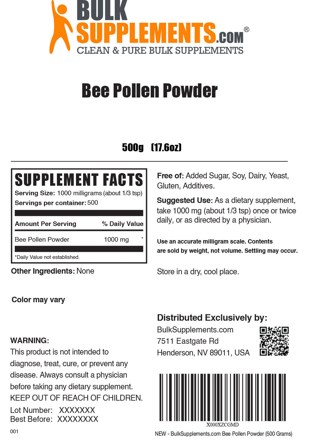 Supplement Facts Bee Pollen Powder