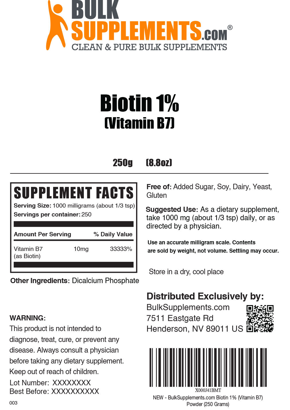 Biotina 1% (vitamina B7) em pó