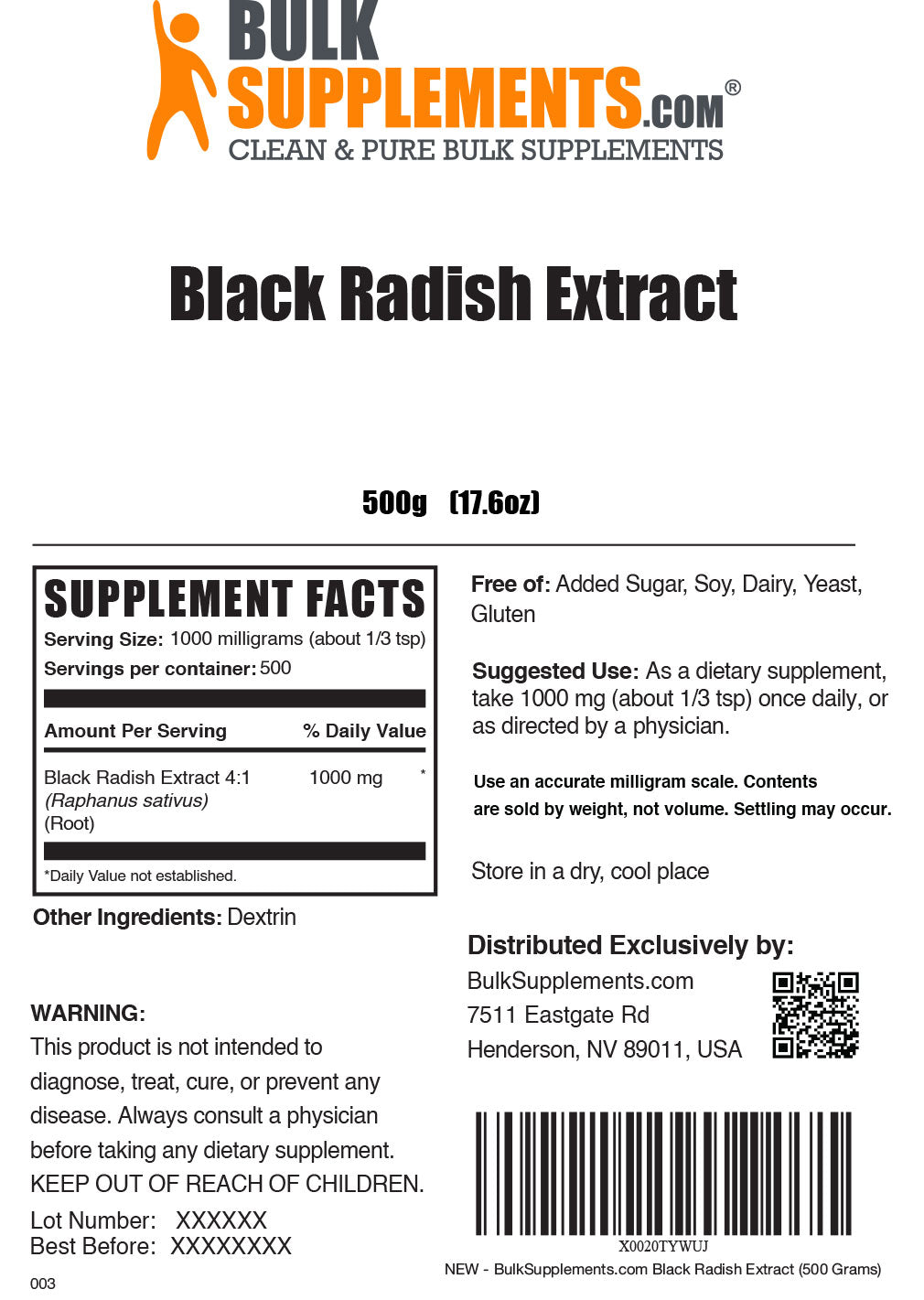 Supplement Facts Black Radish Extract