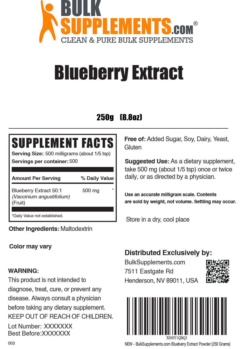 Supplement Facts Blueberry Extract