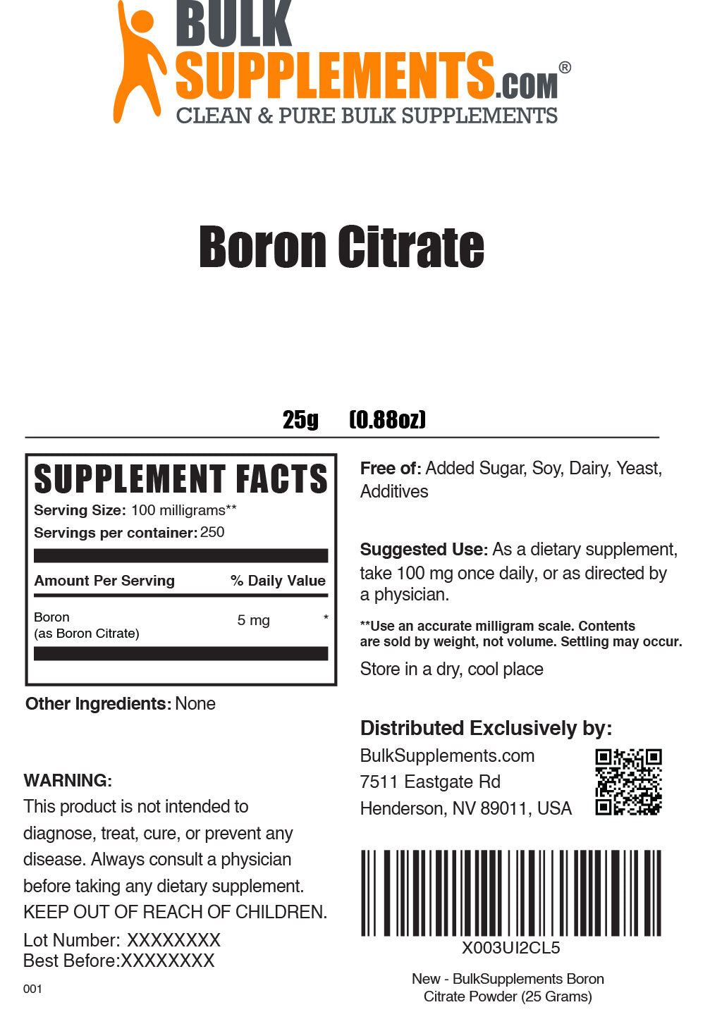 25g of Boron Citrate Supplement Facts