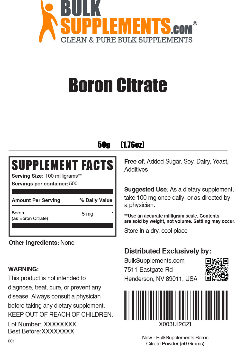 50g of Boron Citrate Supplement Facts