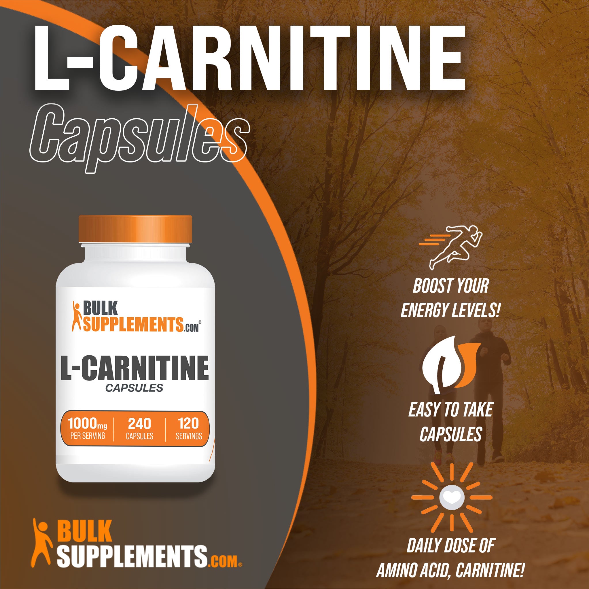 L-Carnitine Capsules 240 ct Main Benefits Image