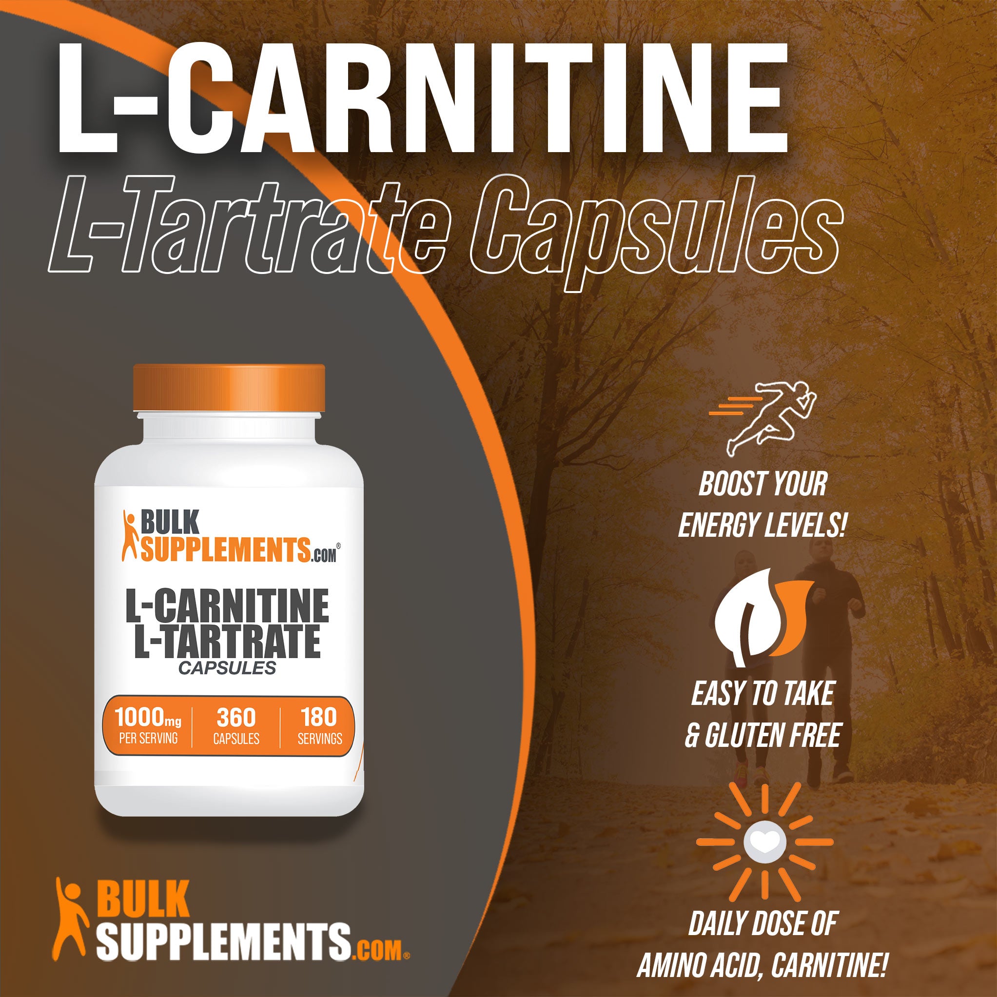 L-Carnitine L-Tartrate 360 ct Capsules Main Benefits Image