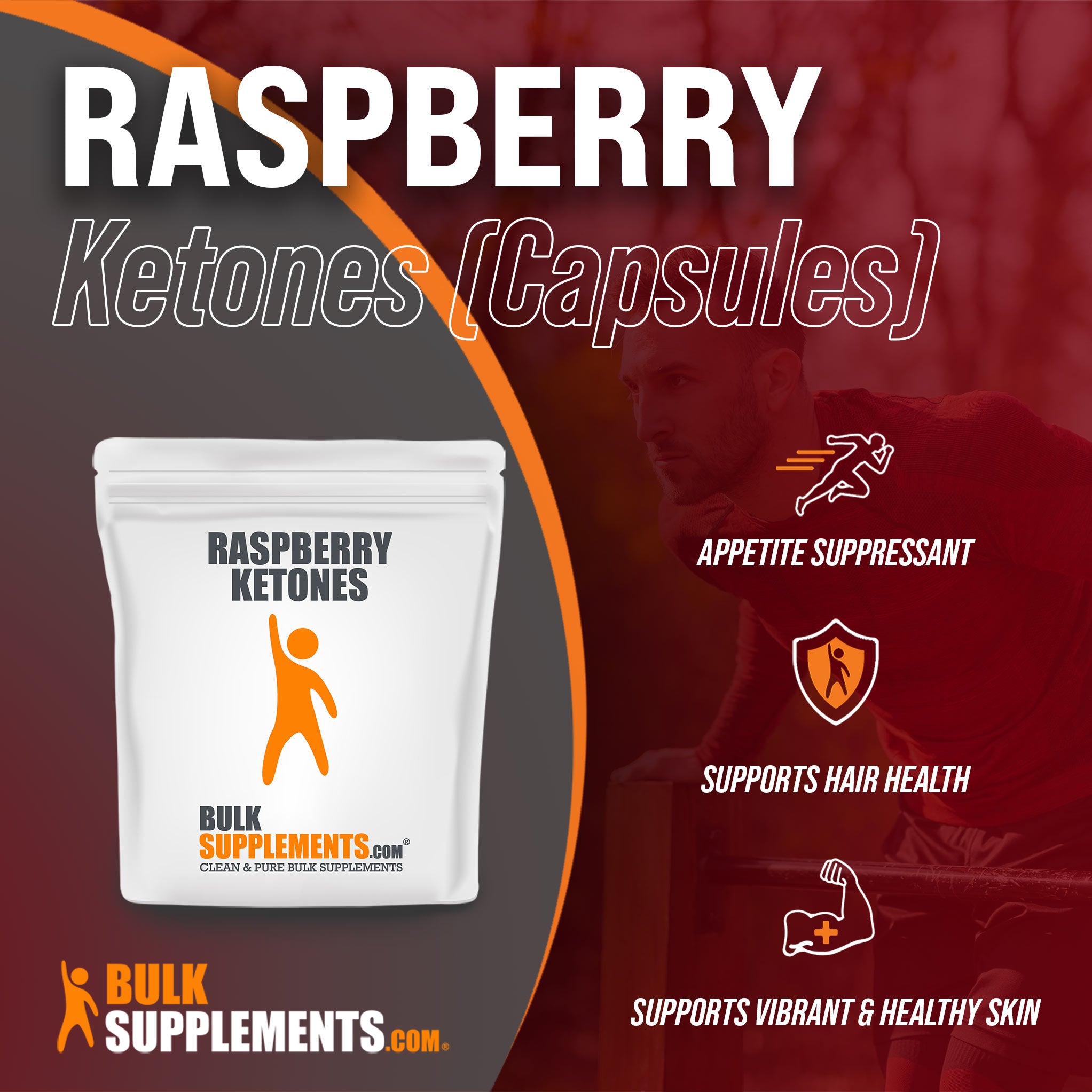 Benefits of Raspberry Ketones: appetite suppressant, supports hair health, supports vibrant and healthy skin