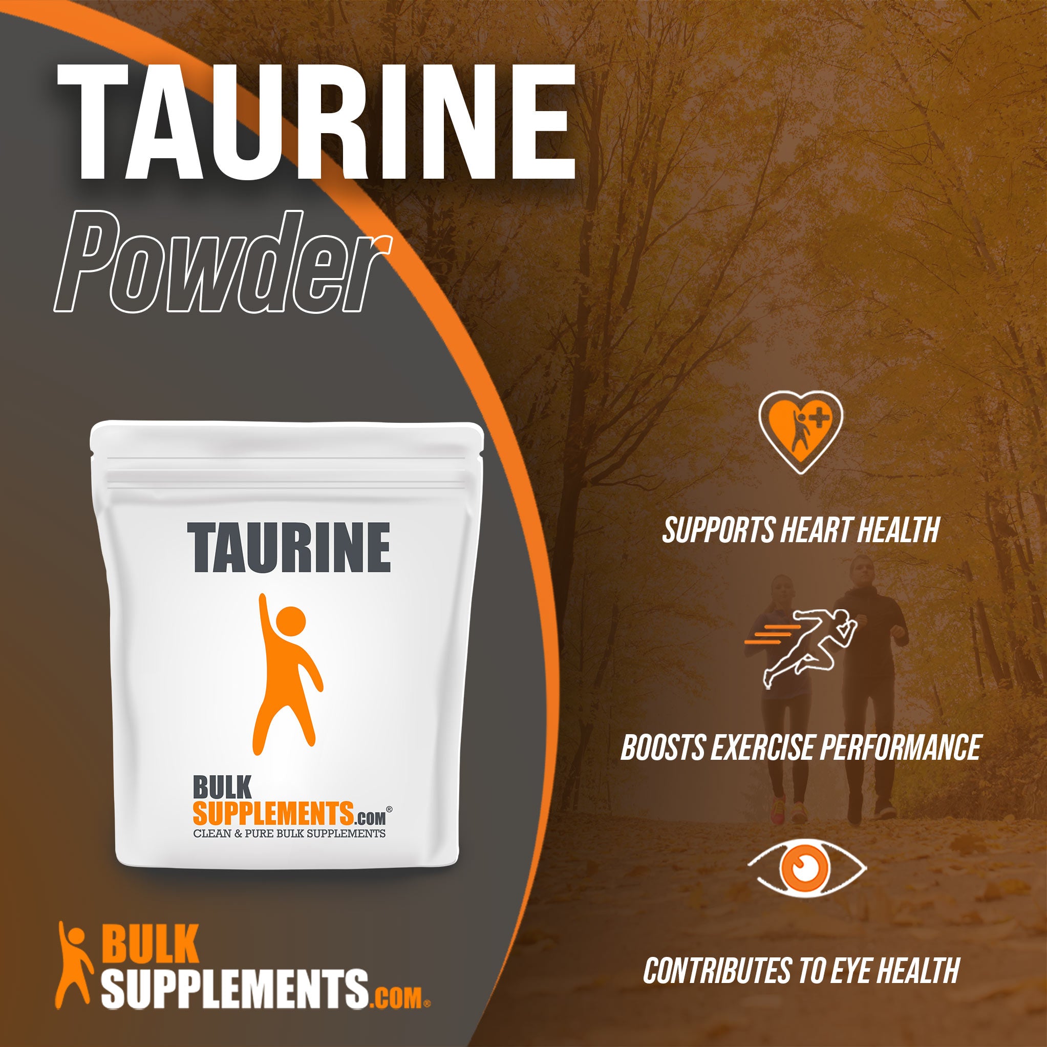Benefits of Taurine Powder: supports heart health, boosts exercise performance, contributes to eye health