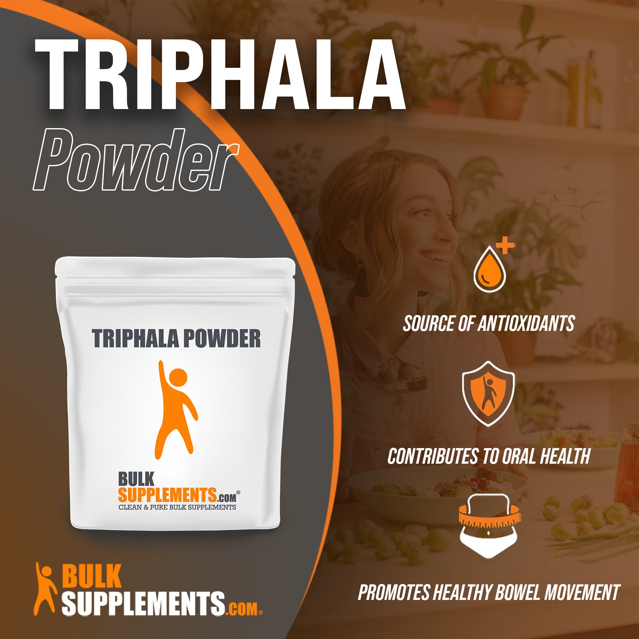 Benefits of Triphala: source of antioxidants, contributes to oral health, promotes healthy bowel movement