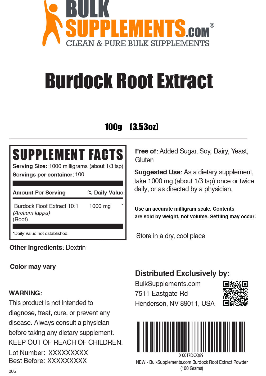 Supplement Facts Burdock Root Extract